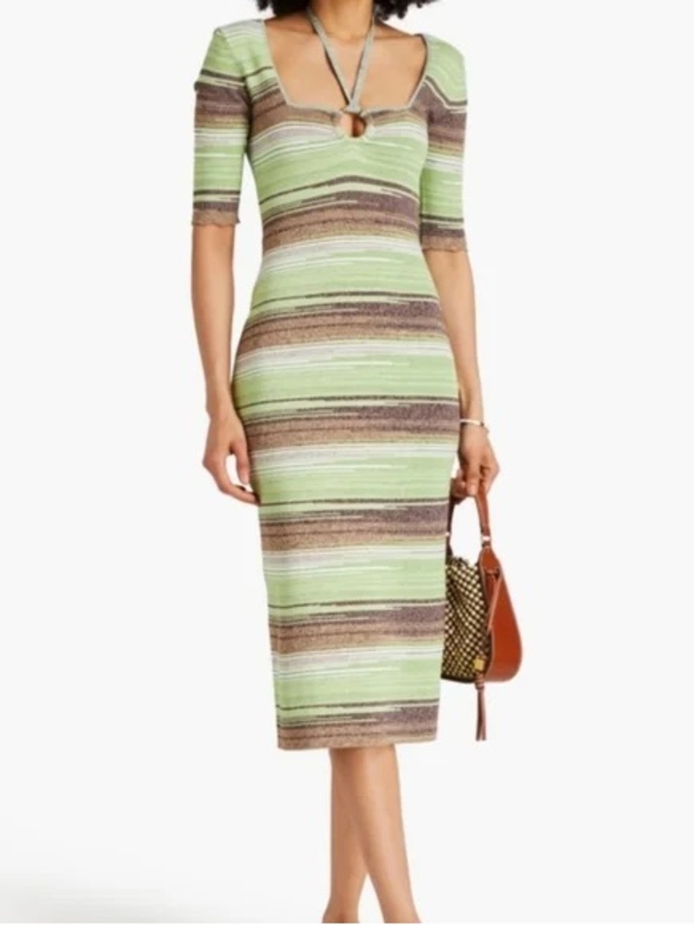 Veronica Beard Green Brown Kante Knit Dress XS